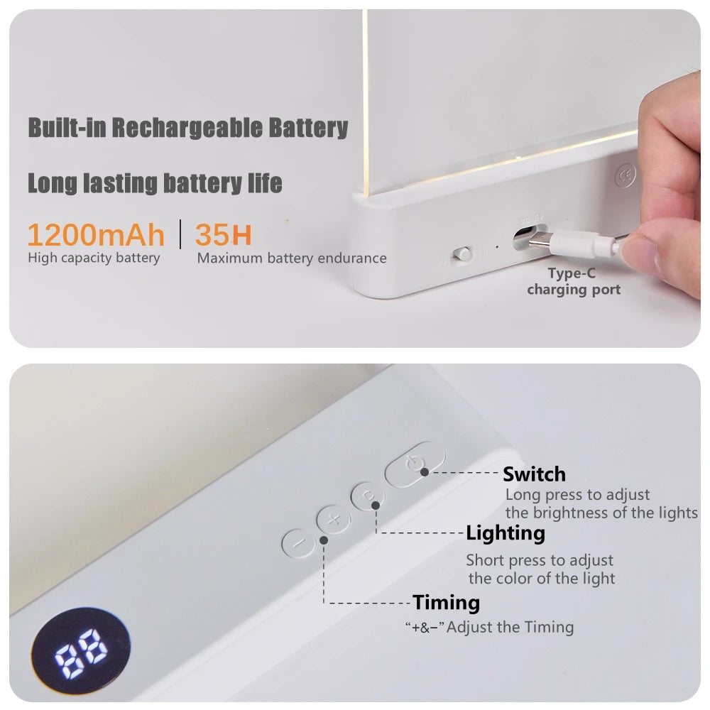 New LED Rechargeable Reading Light Desk Ambient Lamp Eye-Caring Dimmable Night Light