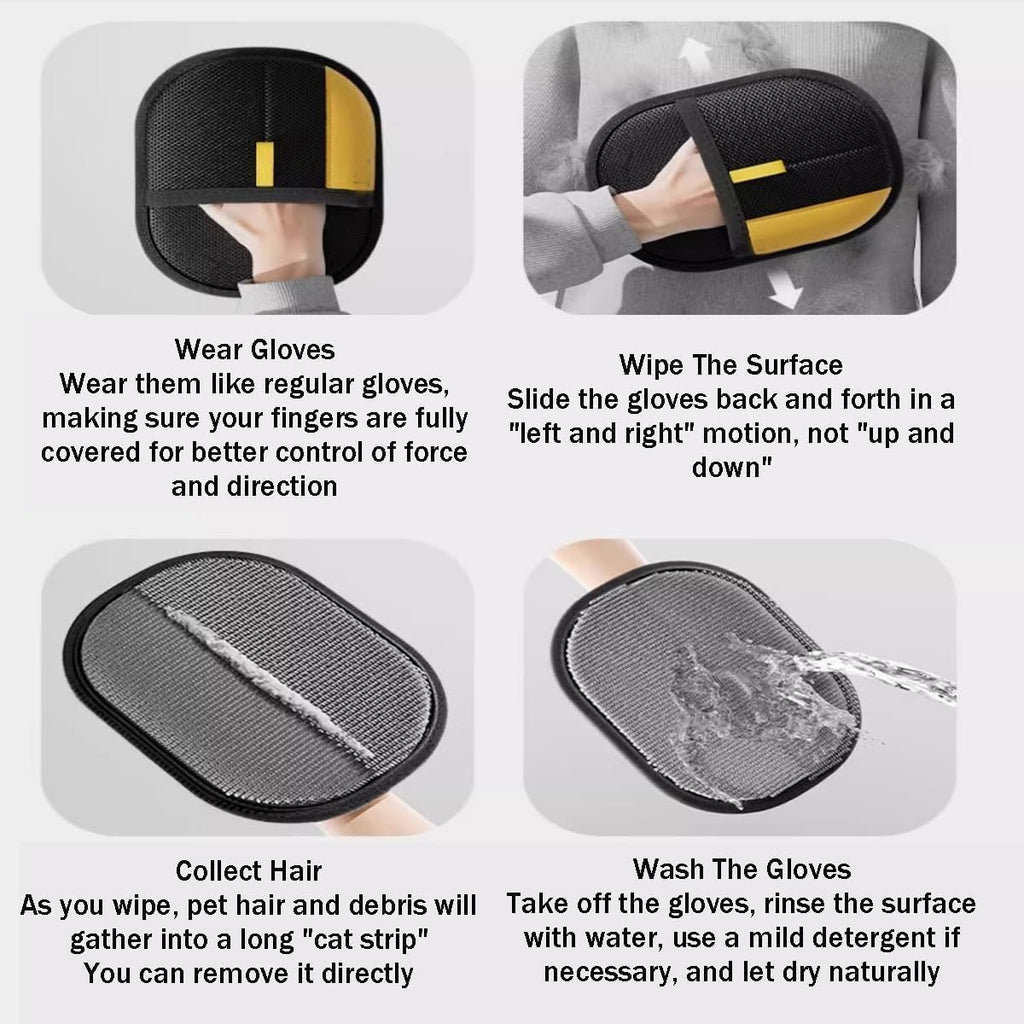 Pet Hair Removal Gloves – Reusable Electrostatic Grooming Mitts for Dogs and Cats, Double Sided Deshedding Glove for Furniture, Clothes, Sofas, Beds, Carpets & Car Seats