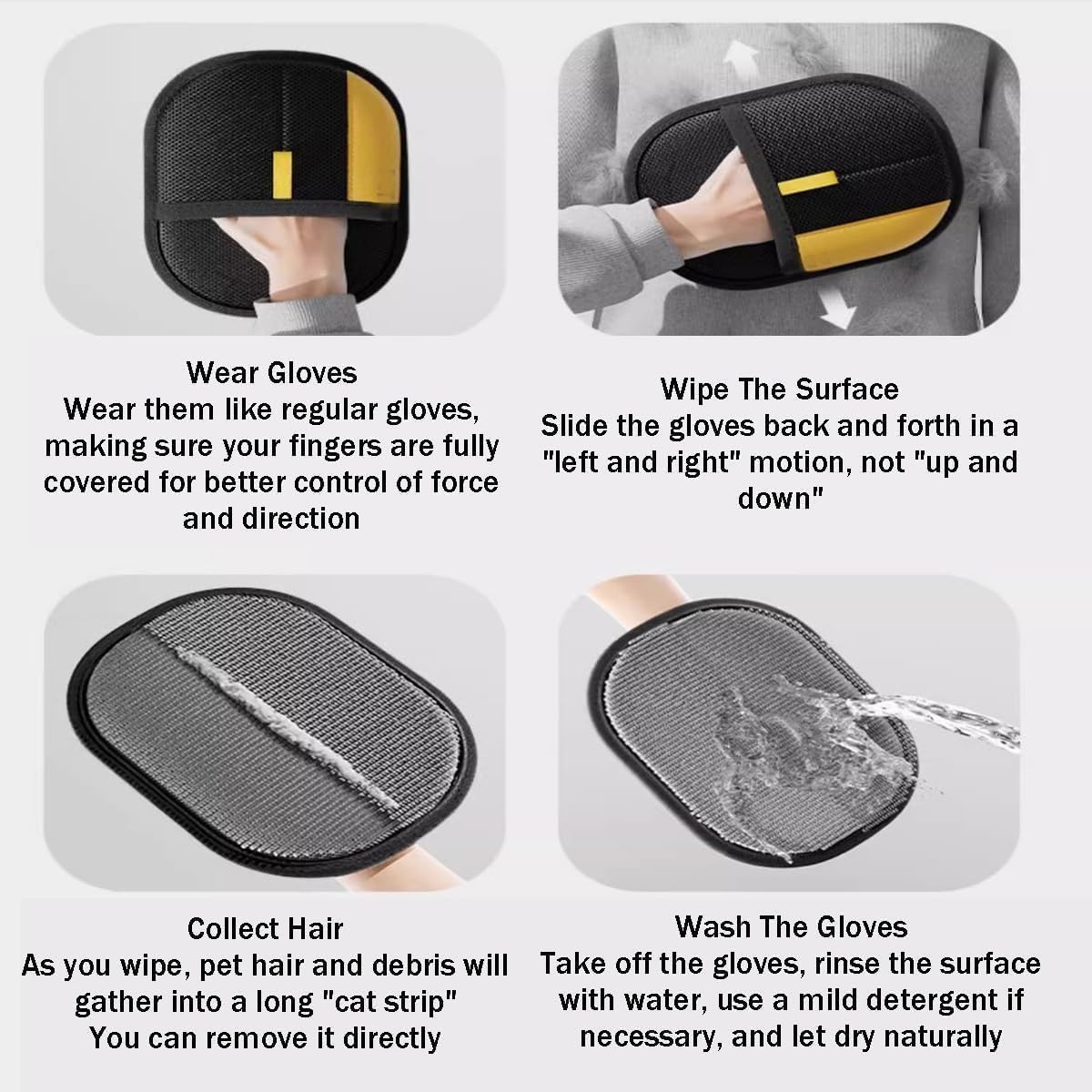 Pet Hair Removal Gloves – Reusable Electrostatic Grooming Mitts for Dogs and Cats, Double Sided Deshedding Glove for Furniture, Clothes, Sofas, Beds, Carpets & Car Seats