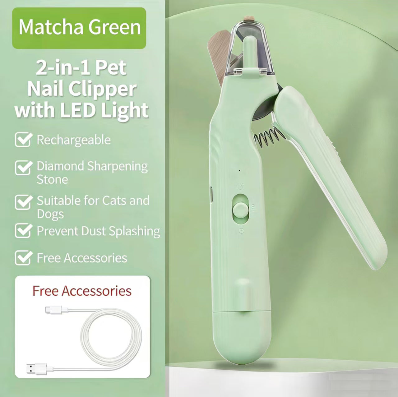 2-in-1 LED Pet Nail Clipper & Grinder for Cats & Dogs