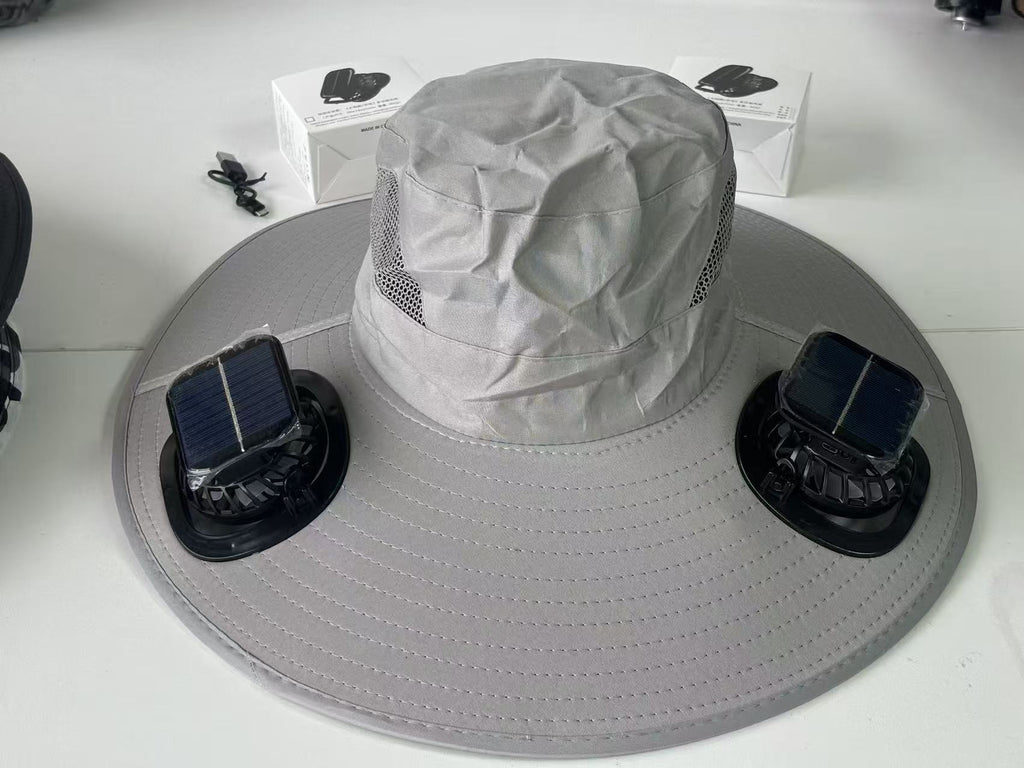 【FathersDayGift】Solar Fan Hat, Hat with Fans Solar Powered, Outdoor Wide Brim Sun Hats with 2 Fans, 3 Adjustable Wind Speeds, Solar & USB Charging, Summer UV Protection Fishing Hats for Outdoor Activities