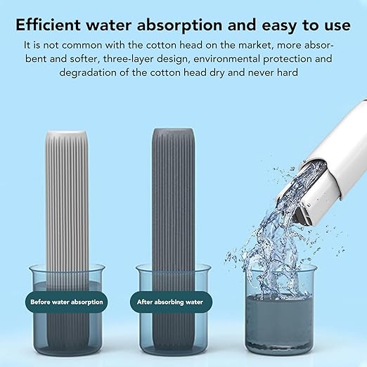 Portable Mini Cleaning Mop, Mini Sponge Mop, Wet and Dry Use Cleaning System, Mini Mop for Bathroom, Kitchen, Desktop, Glass, Living Room, Car (2 Sponge Head + 1 Squeeze Handle)