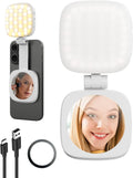 Magnetic Selfie Light for Phone, [Compatible with MagSafe] [Foldable Mirror] Diyife 360° Rotatable Phone Light Clip on, CRI95, 45 LED, 6 Modes, Portable Selfie Ring Light for Streaming, Makeup