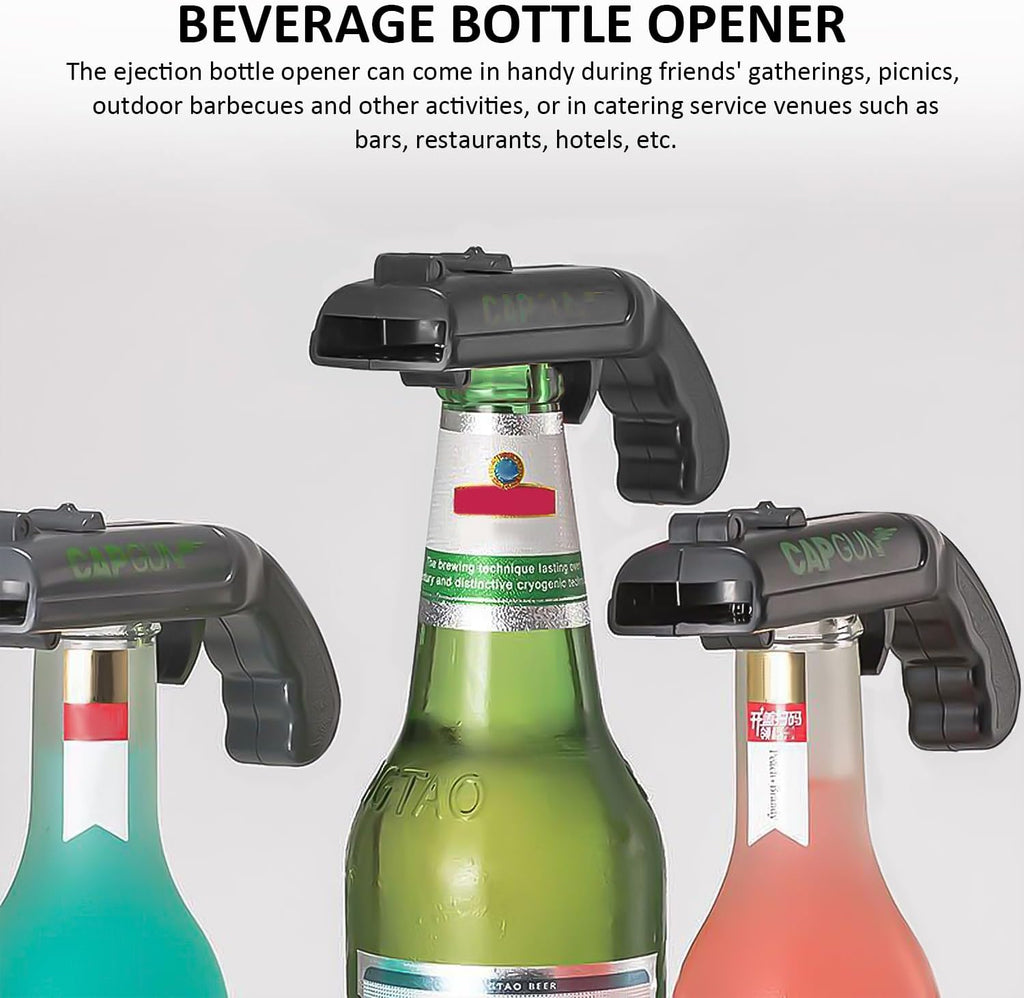 2 Pcs Beer Bottle Opener Cap Gun, Funny Cap Gun Bottle Opener Launcher Shooter with Gift Box, Caps for Cap Gun for Shooting Game Home Bar Party Christmas, Gift for Him(Grey, Red)