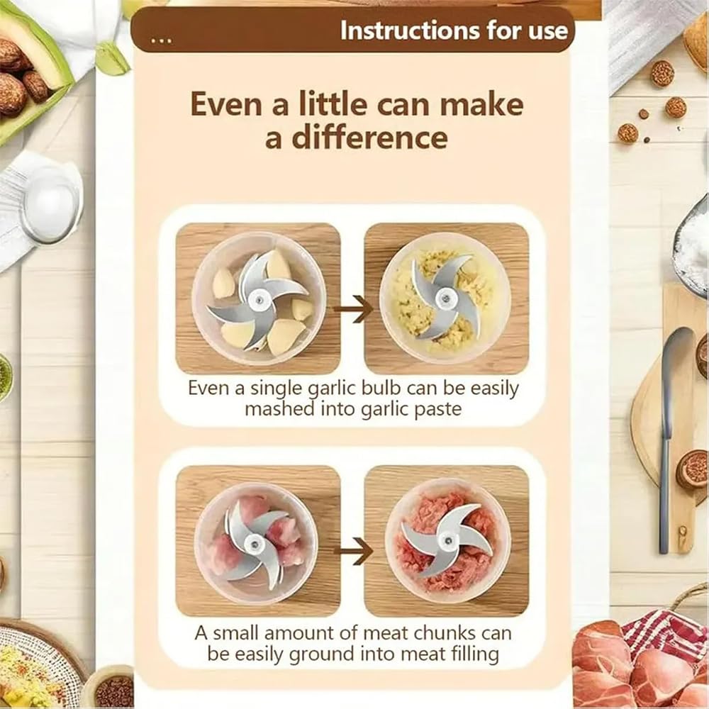 Electric Mini Food Chopper, Small Food Processor Garlic Grinder, Portable Cordless Vegetable Dicer, Kitchen Appliance Helper, for Nuts Onions Pepper Vegetable Meat