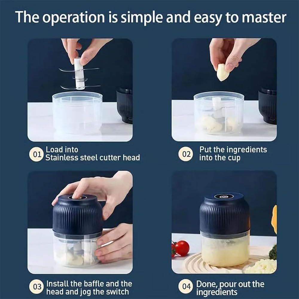 Electric Mini Food Chopper, Small Food Processor Garlic Grinder, Portable Cordless Vegetable Dicer, Kitchen Appliance Helper, for Nuts Onions Pepper Vegetable Meat