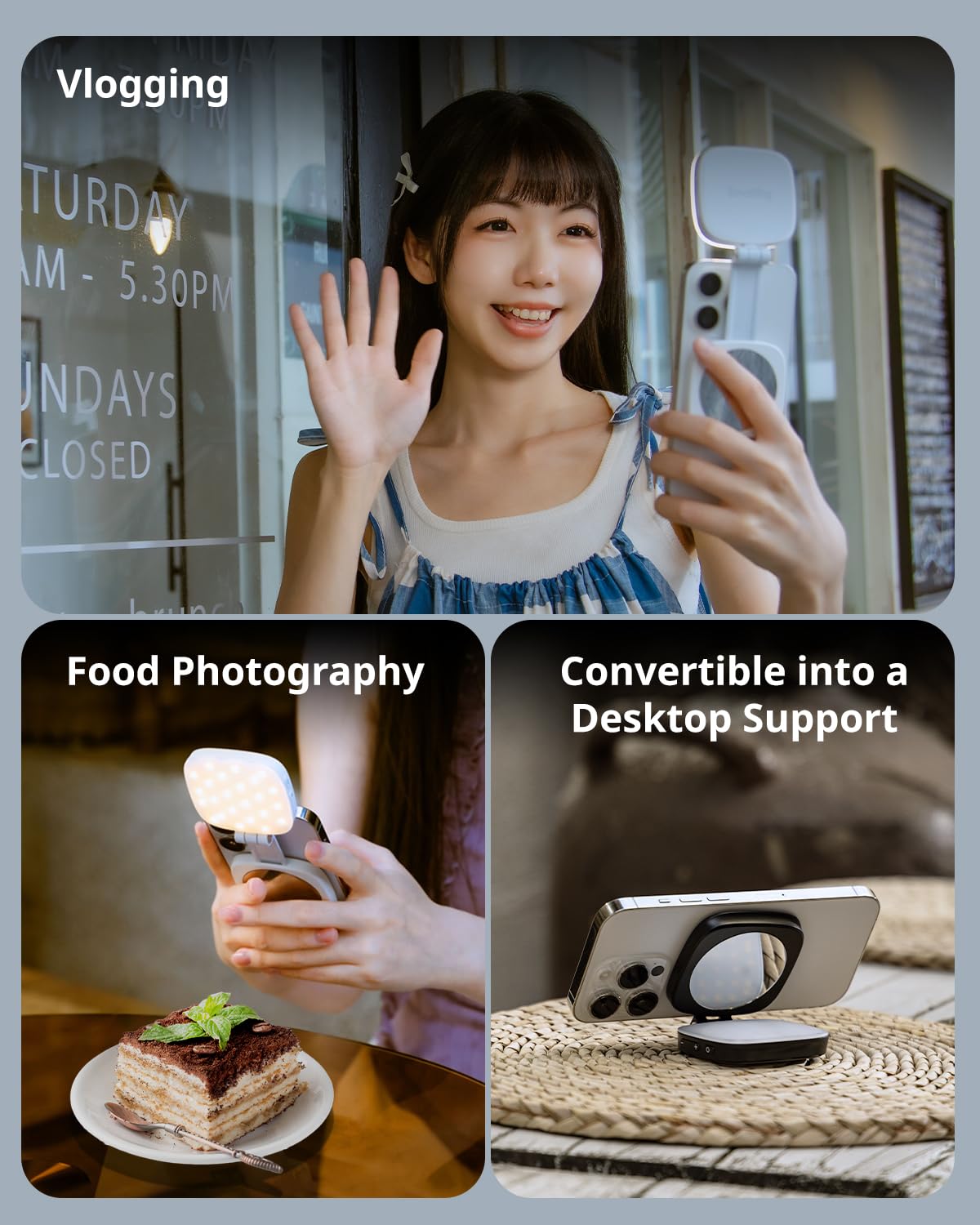 Magnetic Selfie Light for Phone, [Compatible with MagSafe] [Foldable Mirror] Diyife 360° Rotatable Phone Light Clip on, CRI95, 45 LED, 6 Modes, Portable Selfie Ring Light for Streaming, Makeup