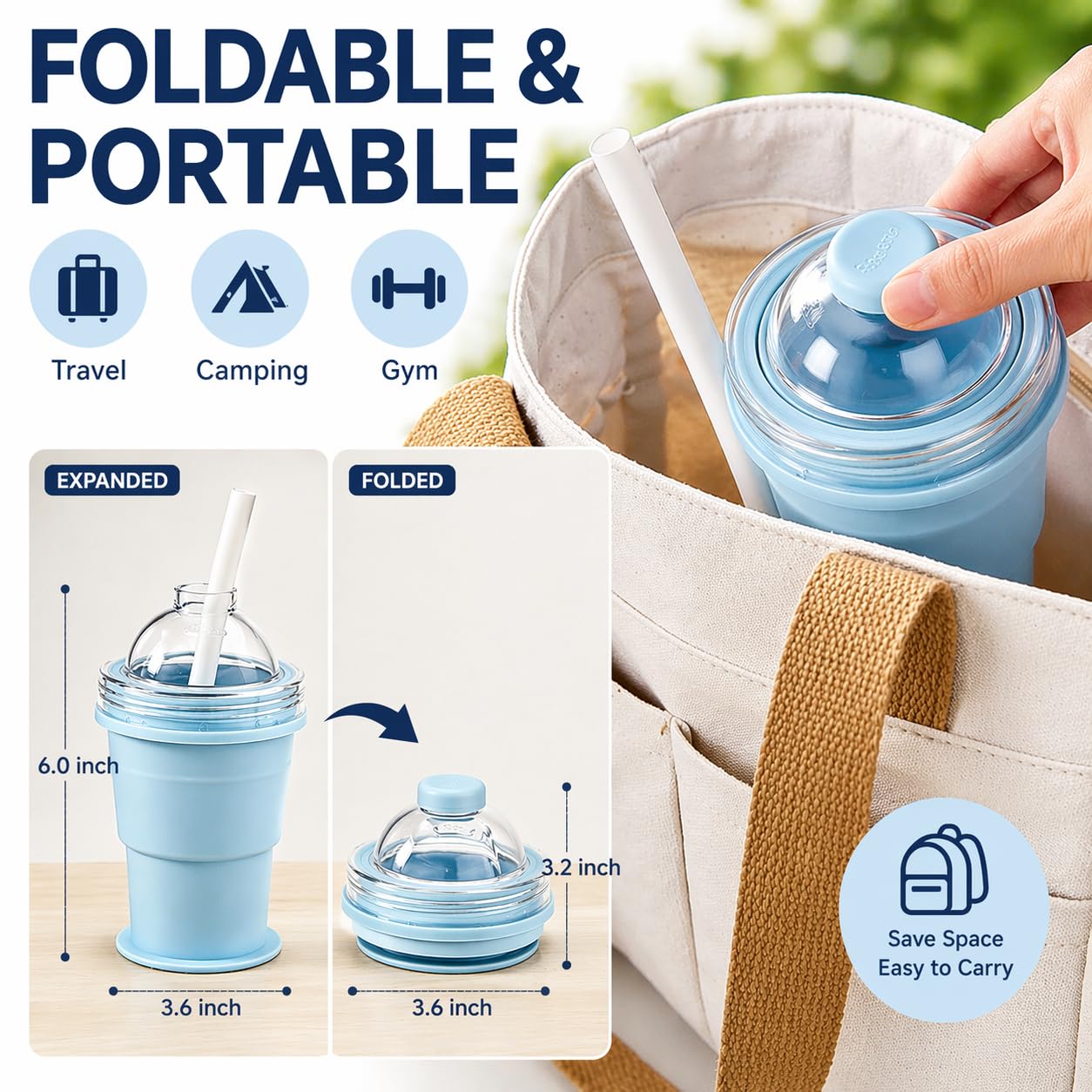 Foldable Ice Ball Cup with Straw, 2-in-1 Silicone Mold & Collapsible Travel Tumbler, Large 6cm Sphere Maker, Portable Drink Cup, 325ml (YELLOW)