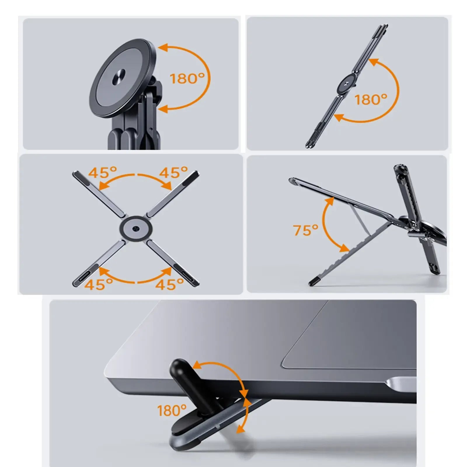 Laptop Stand for Desk, Foldable Aluminum Alloy Magnetic Notebook Riser Mount,Adjustable Height Ventilated Cooling Computer Cooling Holder,Multi-functional Stand for Laptop,Tablet and Phone