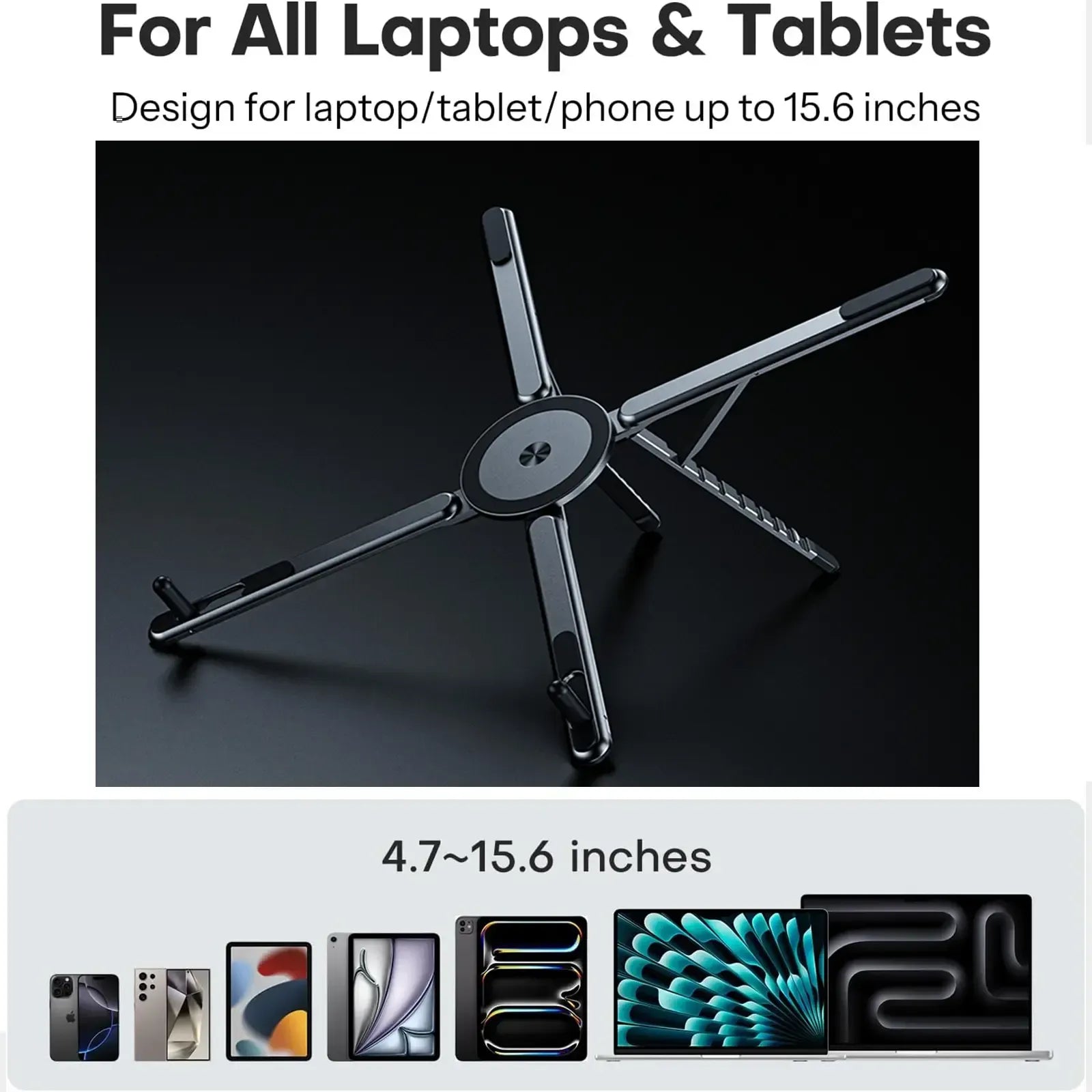 Laptop Stand for Desk, Foldable Aluminum Alloy Magnetic Notebook Riser Mount,Adjustable Height Ventilated Cooling Computer Cooling Holder,Multi-functional Stand for Laptop,Tablet and Phone