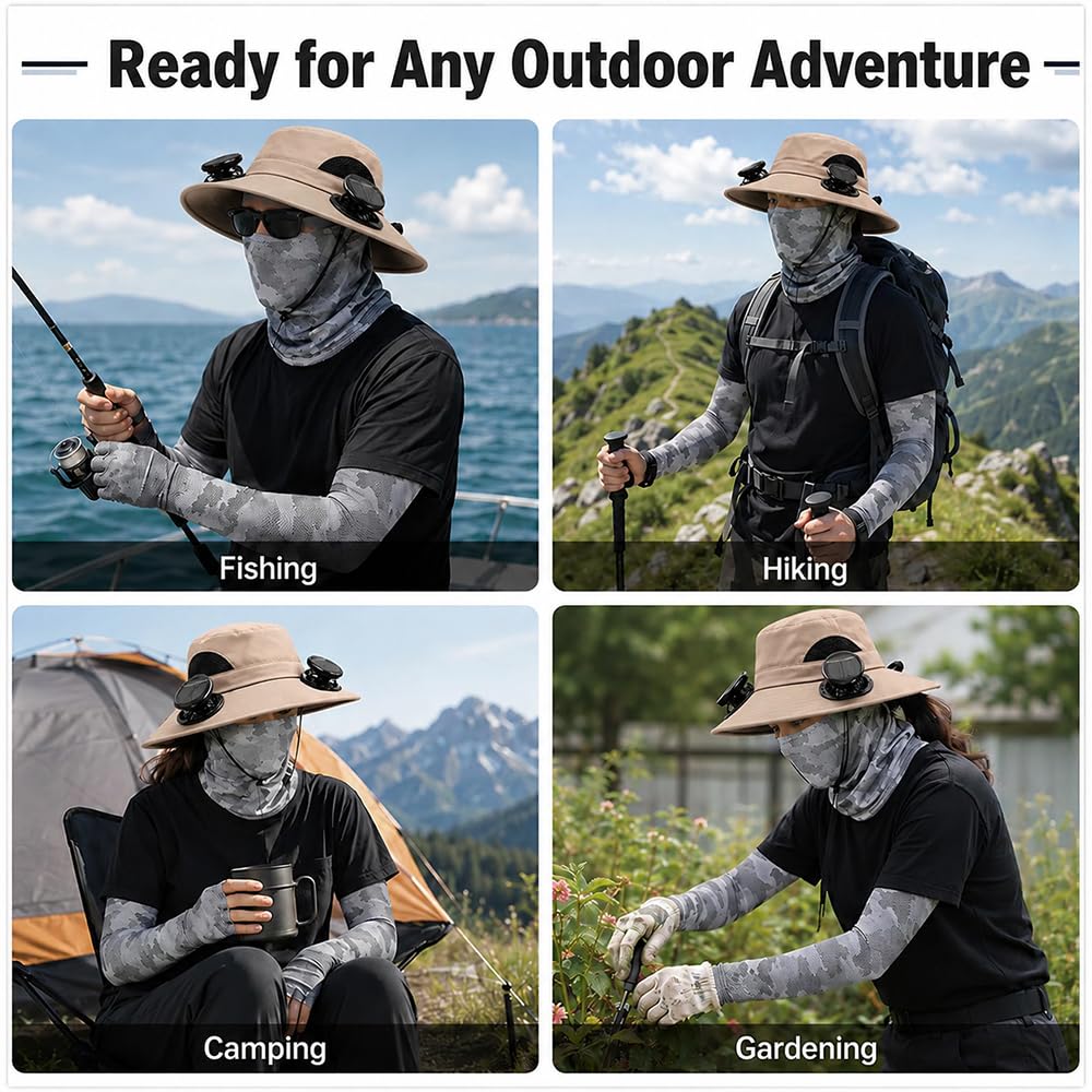 【FathersDayGift】Solar Fan Hat, Hat with Fans Solar Powered, Outdoor Wide Brim Sun Hats with 2 Fans, 3 Adjustable Wind Speeds, Solar & USB Charging, Summer UV Protection Fishing Hats for Outdoor Activities
