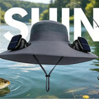 【FathersDayGift】Solar Fan Hat, Hat with Fans Solar Powered, Outdoor Wide Brim Sun Hats with 2 Fans, 3 Adjustable Wind Speeds, Solar & USB Charging, Summer UV Protection Fishing Hats for Outdoor Activities