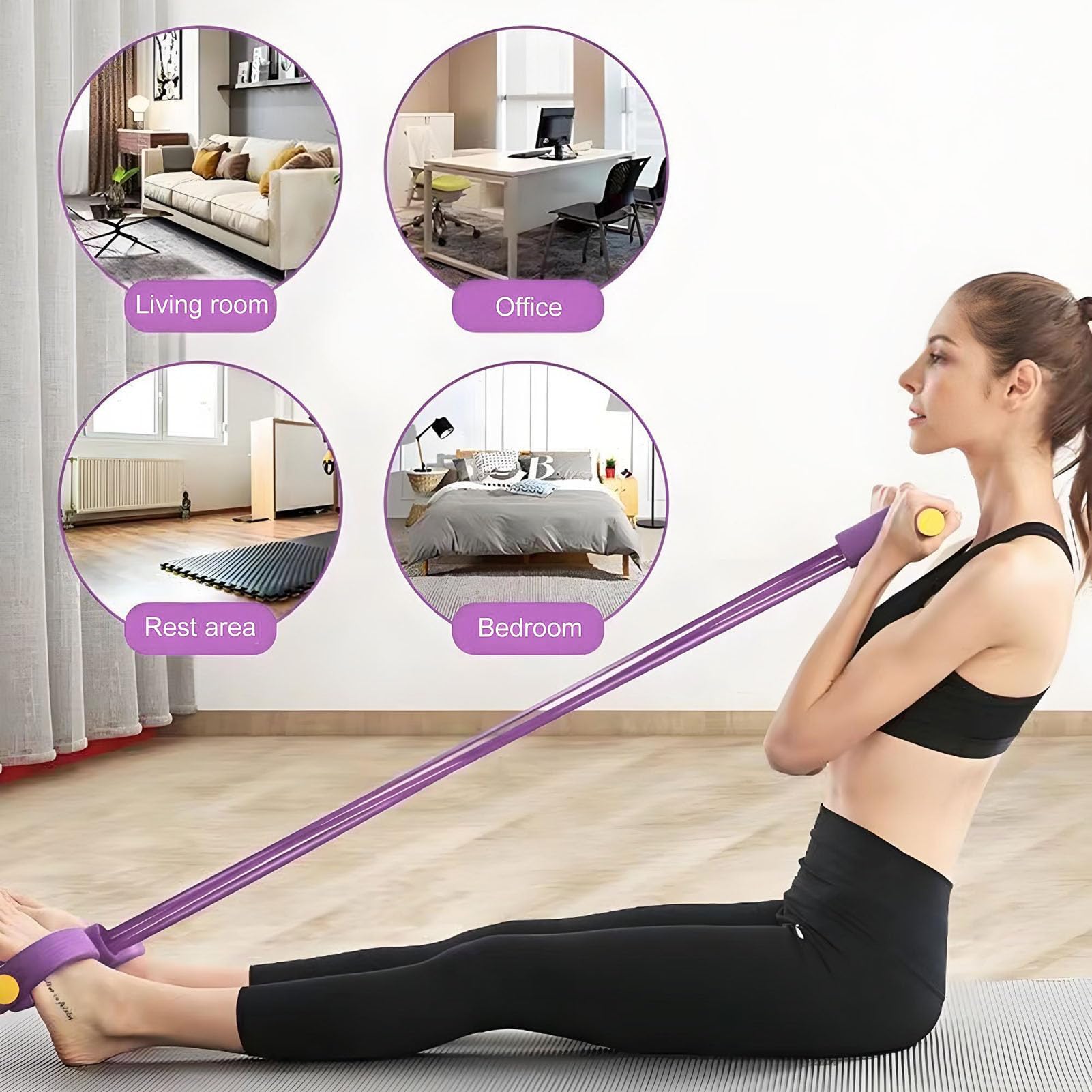 4-Root/6-Root/8-Root Resistance Band with Footplate - Elastic Movement Home Fitness Elastic Stretchers