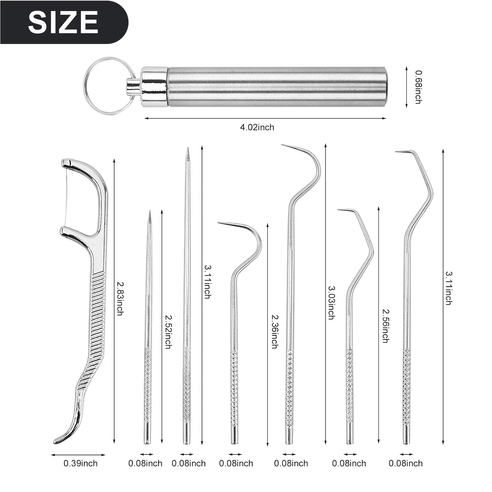 7Pcs Food Grade 304 Stainless Steel Toothpick Set，Silver Portable Pocket Toothpick Holder Reusable Metal Toothpick with a Tube for Outdoor Picnic Camping and Travel