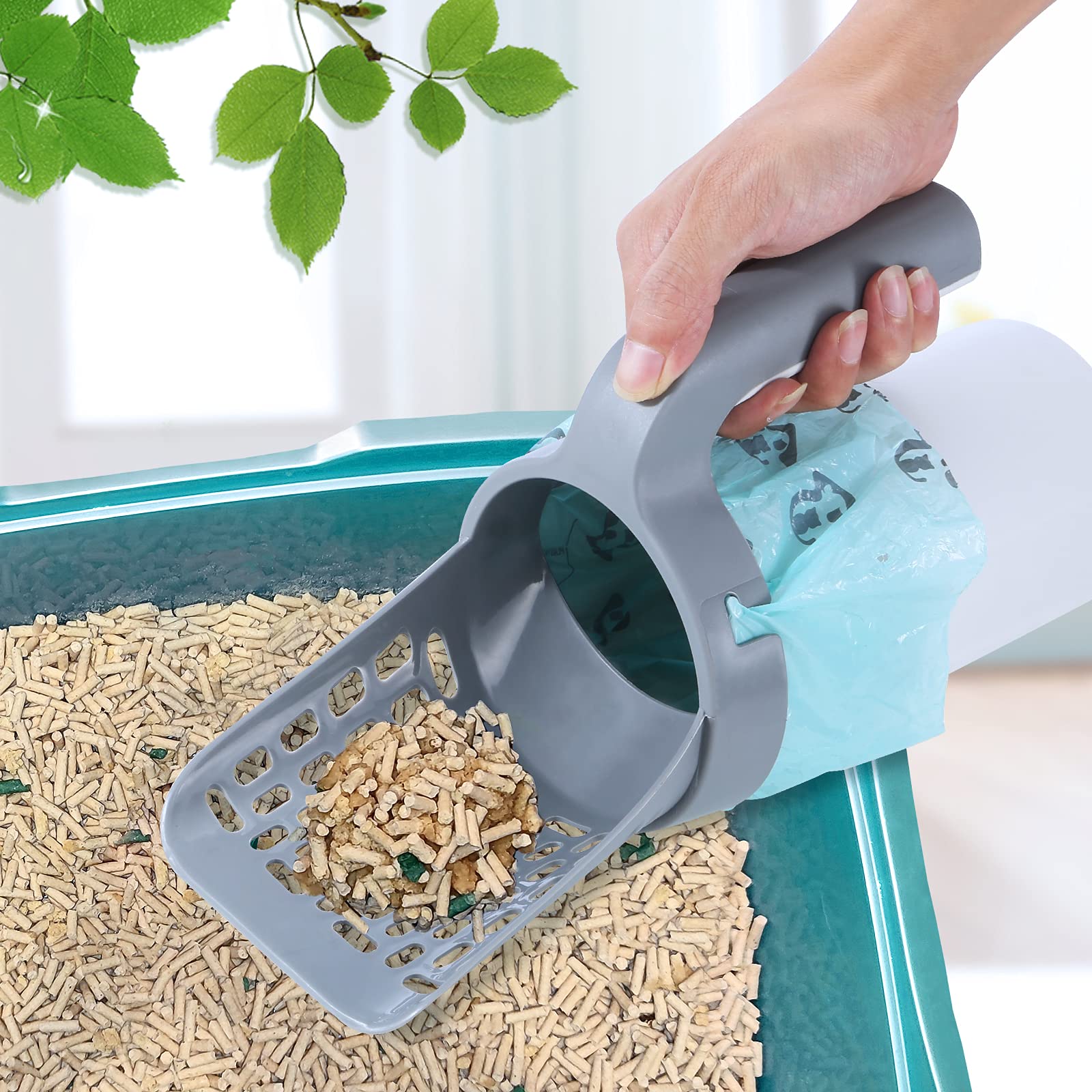 Premium Cat Litter Scooper Set - Integrated Waste Bin, Portable with Holder & Easy Storage Caddy
