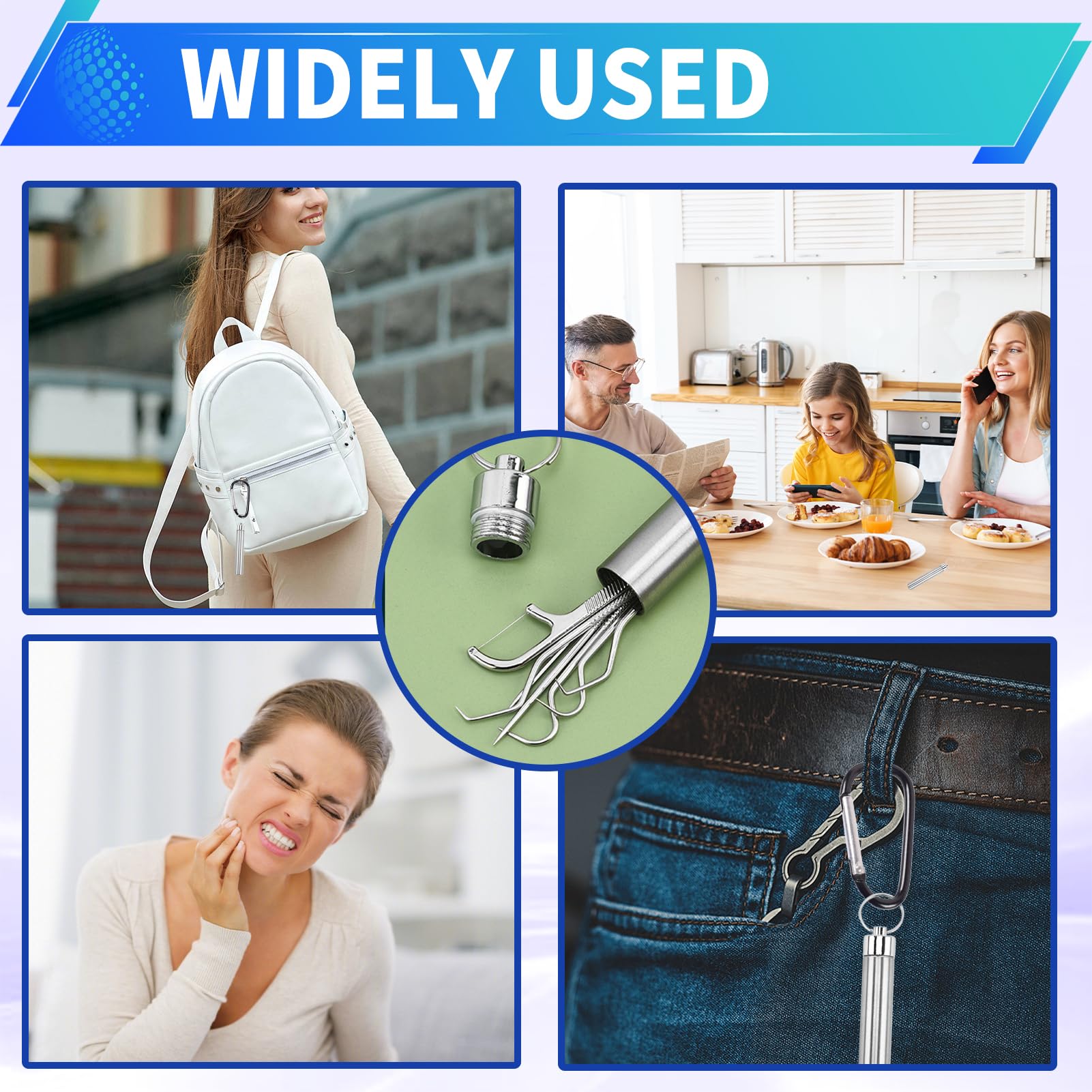 7Pcs Food Grade 304 Stainless Steel Toothpick Set，Silver Portable Pocket Toothpick Holder Reusable Metal Toothpick with a Tube for Outdoor Picnic Camping and Travel