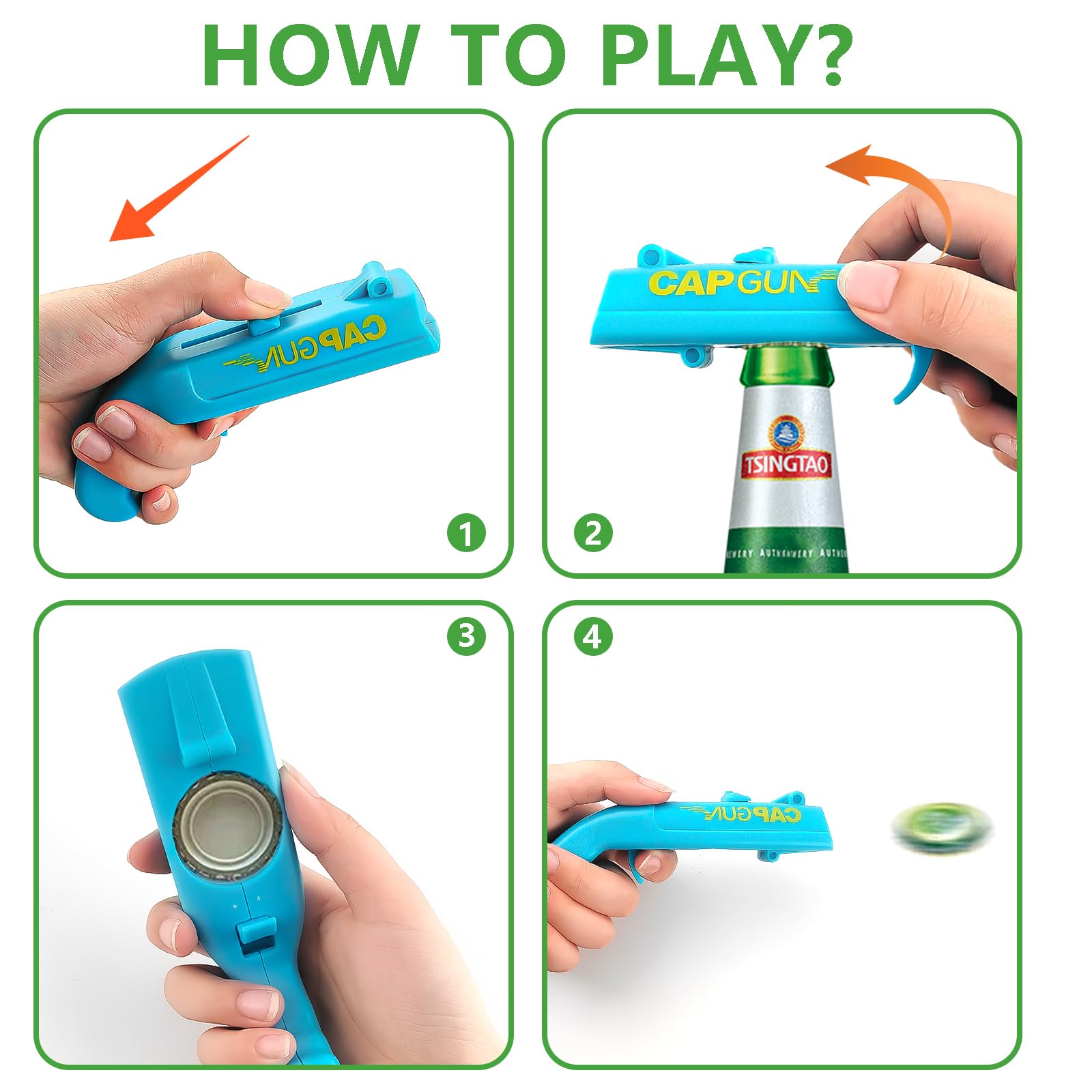 2 Pcs Beer Bottle Opener Cap Gun, Funny Cap Gun Bottle Opener Launcher Shooter with Gift Box, Caps for Cap Gun for Shooting Game Home Bar Party Christmas, Gift for Him(Grey, Red)