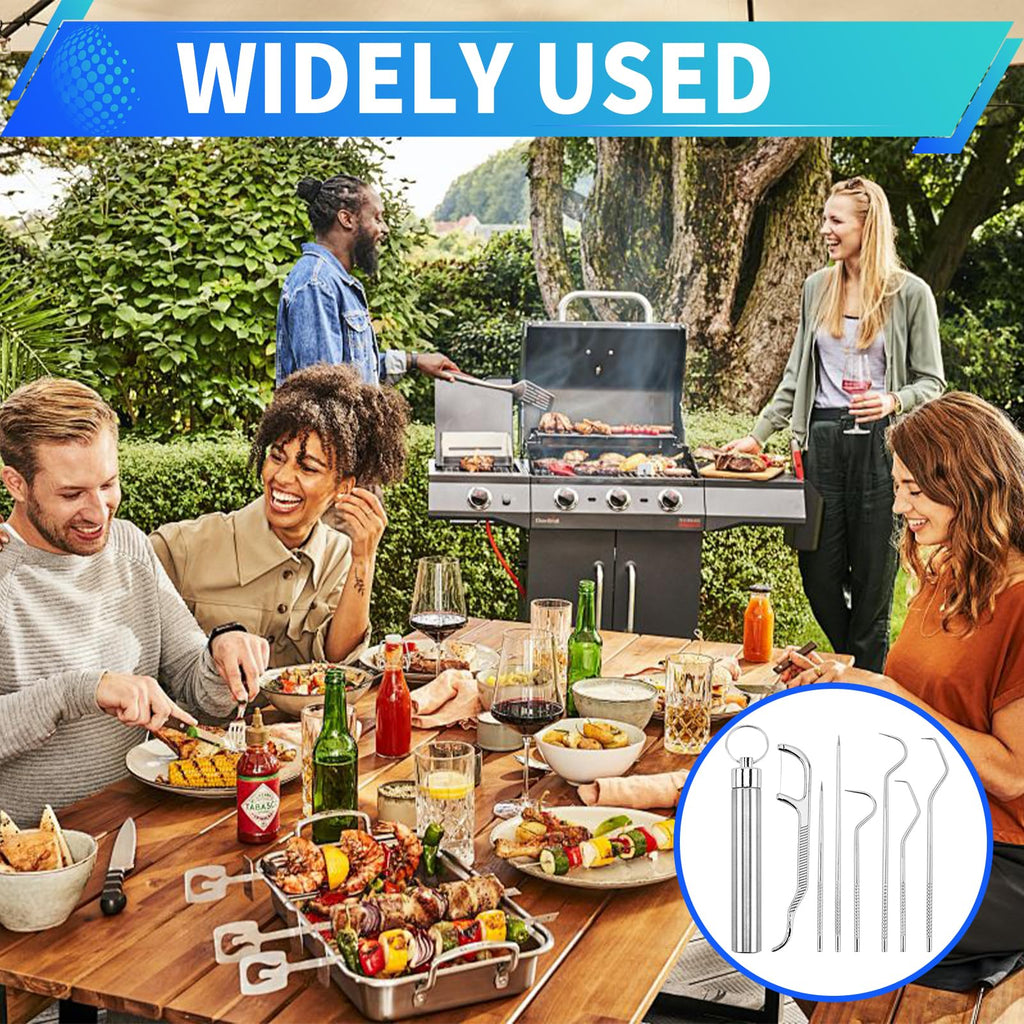 7Pcs Food Grade 304 Stainless Steel Toothpick Set，Silver Portable Pocket Toothpick Holder Reusable Metal Toothpick with a Tube for Outdoor Picnic Camping and Travel