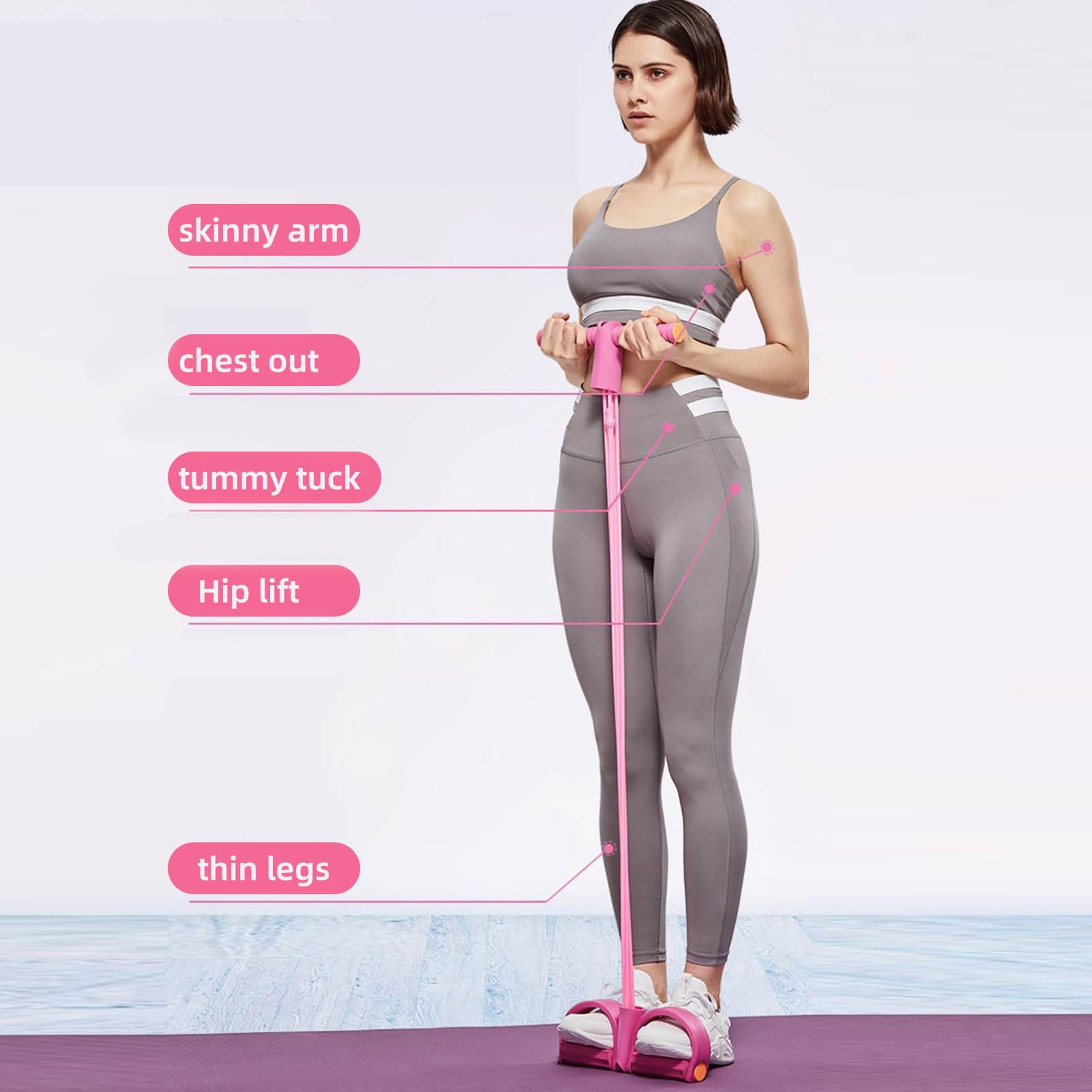 4-Root/6-Root/8-Root Resistance Band with Footplate - Elastic Movement Home Fitness Elastic Stretchers