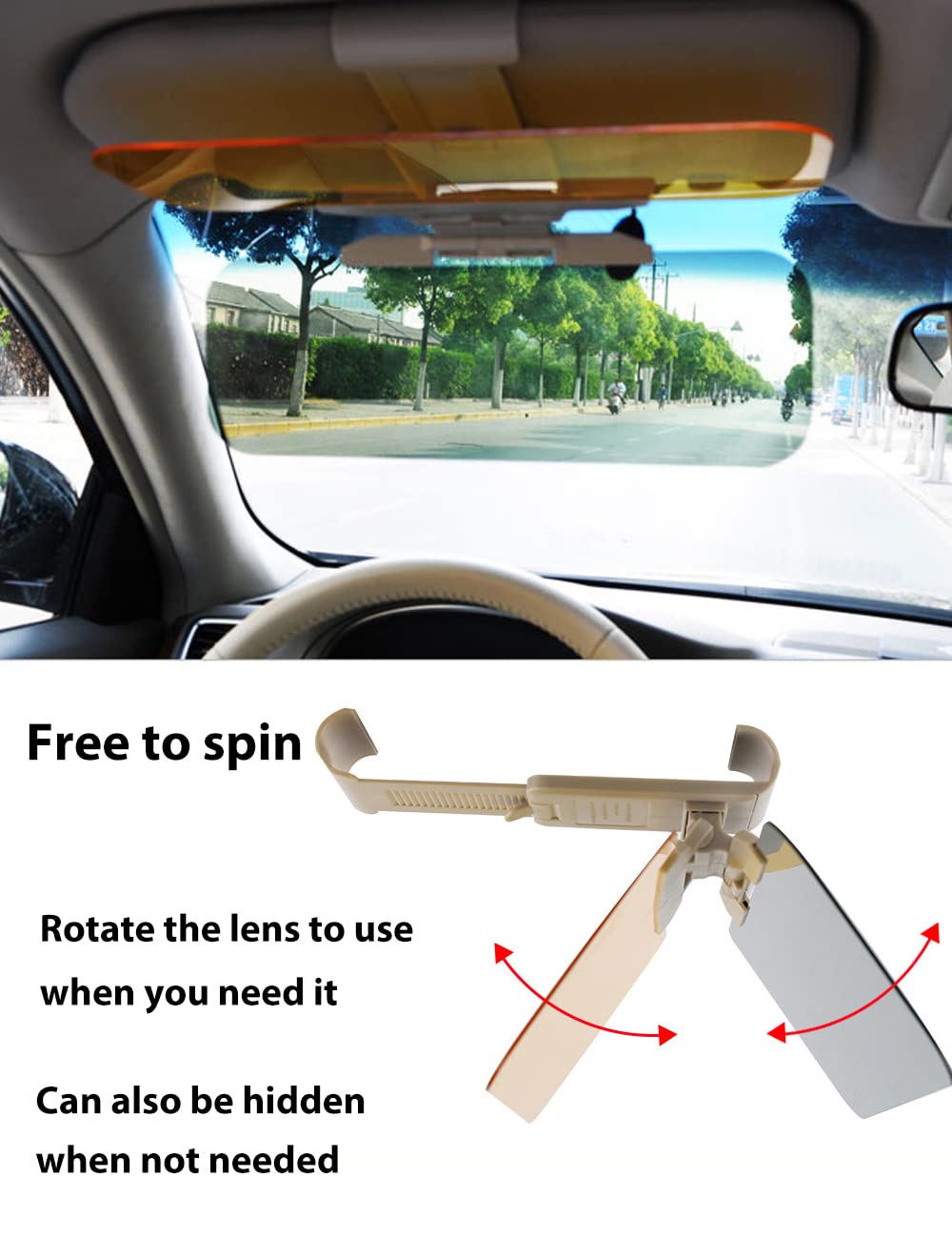 Sun Visor Extender for Car, 2 in 1 Anti Glare Visor HD Car Sun Visor for Day Night Driving Car Visor Sun Blocker Adjustable for Car Anti-Glare