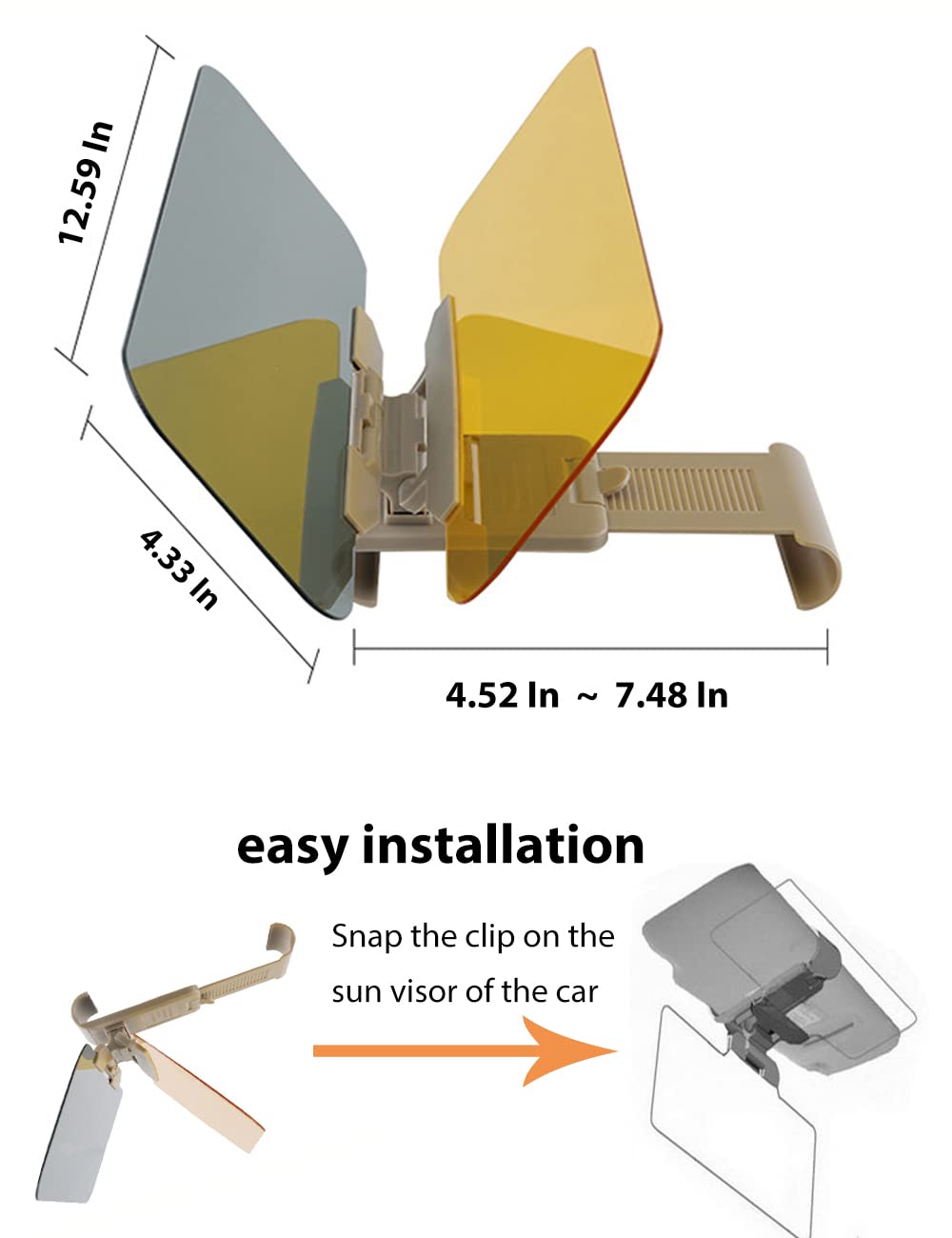 Sun Visor Extender for Car, 2 in 1 Anti Glare Visor HD Car Sun Visor for Day Night Driving Car Visor Sun Blocker Adjustable for Car Anti-Glare
