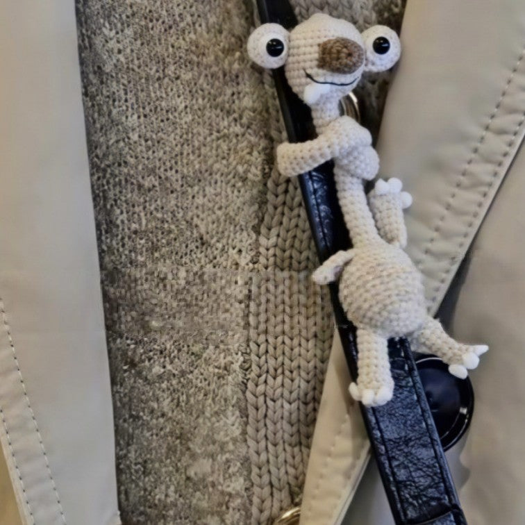Handmade Crochet Prehistoric Sloth Bag Charm | Funny Long Neck Sloth Plush Toy | Gift for Animal Lovers
