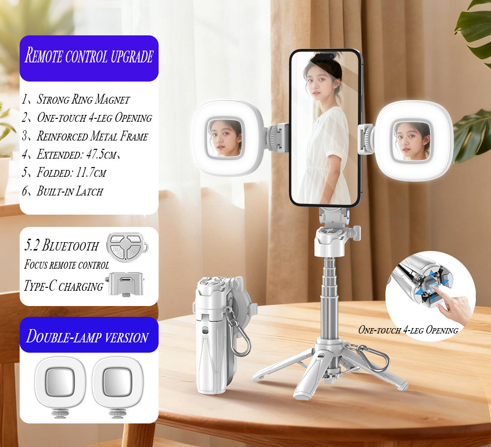 2026 Edition Four-in-One Magnetic Selfie Stick is upgraded to 25 inches longer, enhanced in stability, equipped with a wireless Bluetooth remote control, 360° rotation, and compatible with various mobile phones