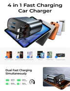 Extensible car charger 120 watts, automotive accessories, men's and women's gifts, electronic products, 12-volt car USB fast charging adapter socket, suitable for Samsung devices such as iPhone 17, 16, 13.