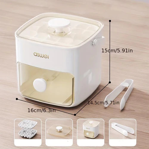 48 Cube Ice Maker with Easy Press Lid, Upgraded Press-Type Ice Cube Tray with Storage Bin & Lid,