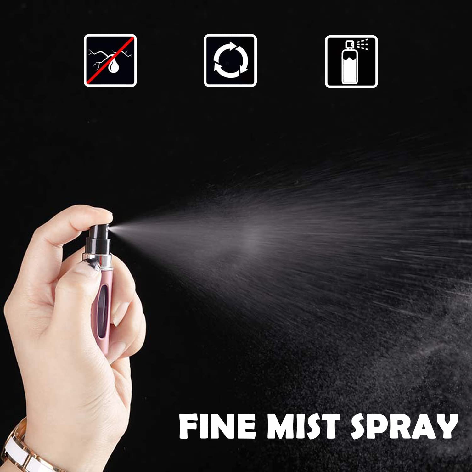 Travel Perfume Atomiser Refillable, Small Portable Empty Spray Bottle, Perfume Portable Empty Cologne Refill Pump Dispenser for Outdoor Pink/Gold