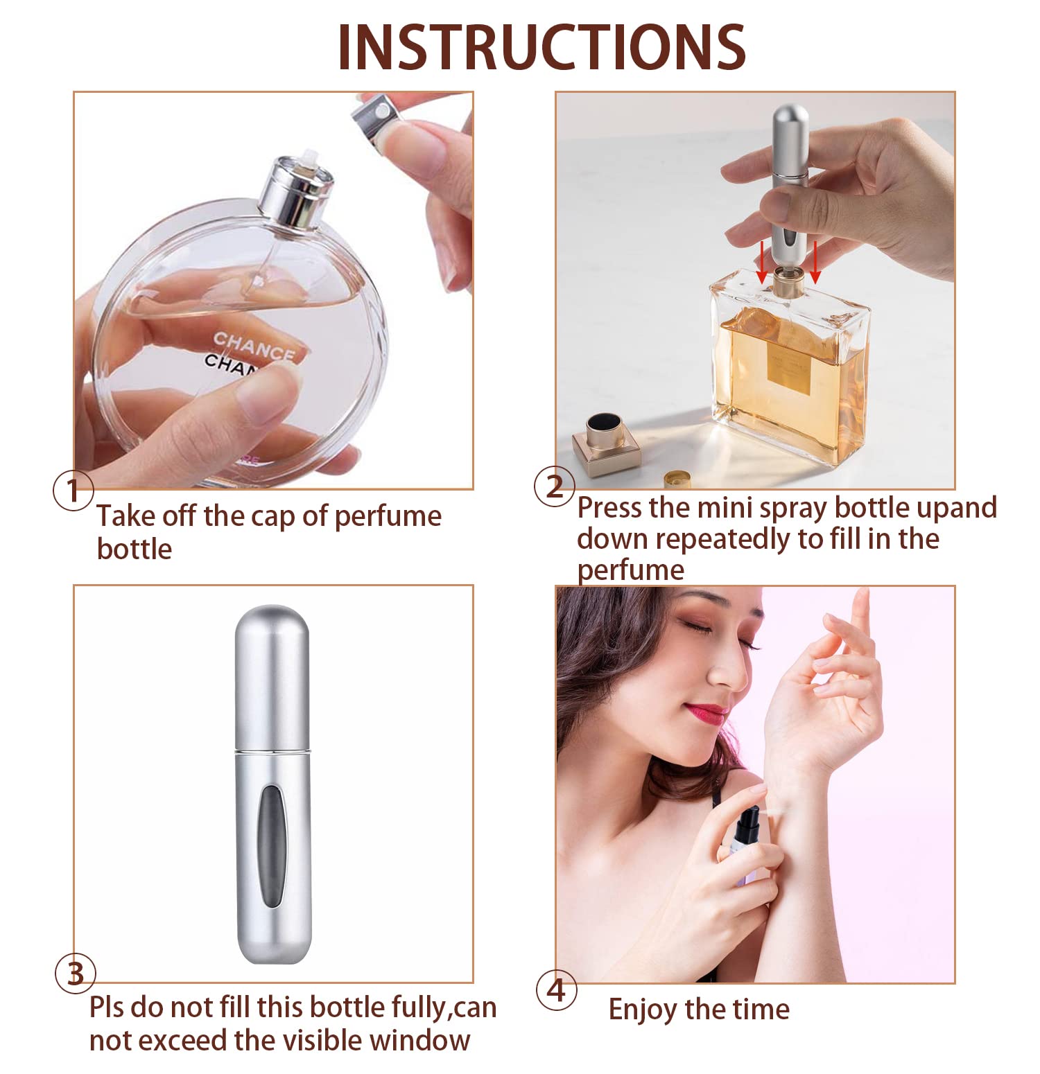 Travel Perfume Atomiser Refillable, Small Portable Empty Spray Bottle, Perfume Portable Empty Cologne Refill Pump Dispenser for Outdoor Pink/Gold