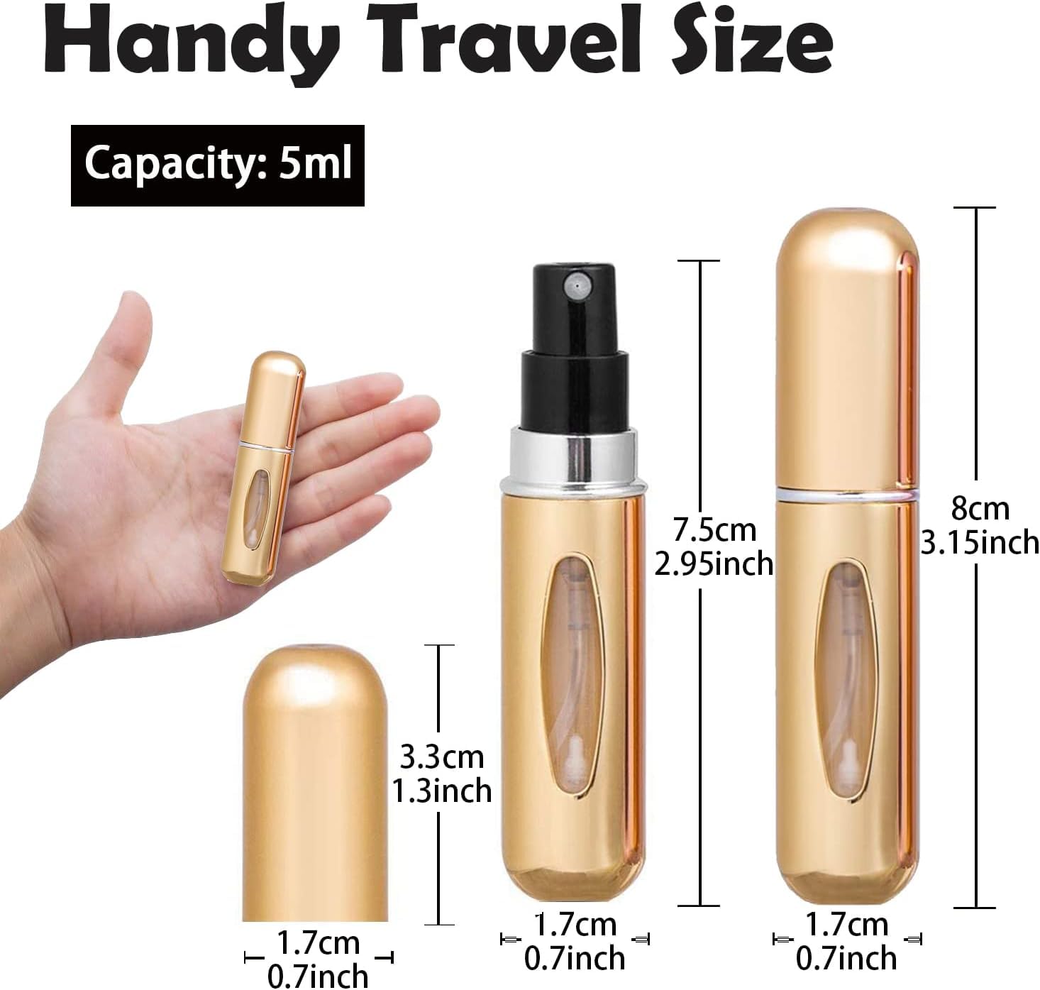 Travel Perfume Atomiser Refillable, Small Portable Empty Spray Bottle, Perfume Portable Empty Cologne Refill Pump Dispenser for Outdoor Pink/Gold
