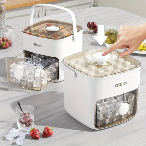 48 Cube Ice Maker with Easy Press Lid, Upgraded Press-Type Ice Cube Tray with Storage Bin & Lid,