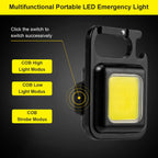 Mini LED Flashlight Torch, COB Rechargeable Keychain Small Flash Light 1000 Lumen, Portable Pocket Light 4 Light Modes Waterproof Keyring Torch for Workshop, Auto, Repairing, Outdoor Emergency