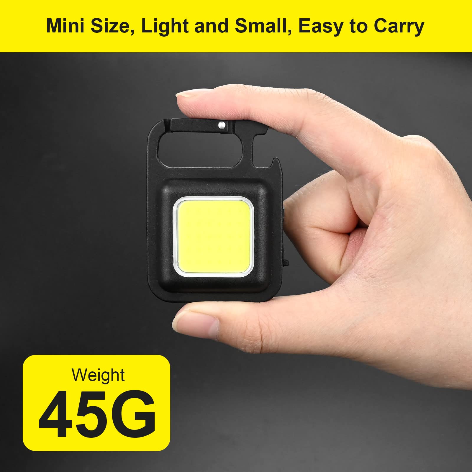 Mini LED Flashlight Torch, COB Rechargeable Keychain Small Flash Light 1000 Lumen, Portable Pocket Light 4 Light Modes Waterproof Keyring Torch for Workshop, Auto, Repairing, Outdoor Emergency