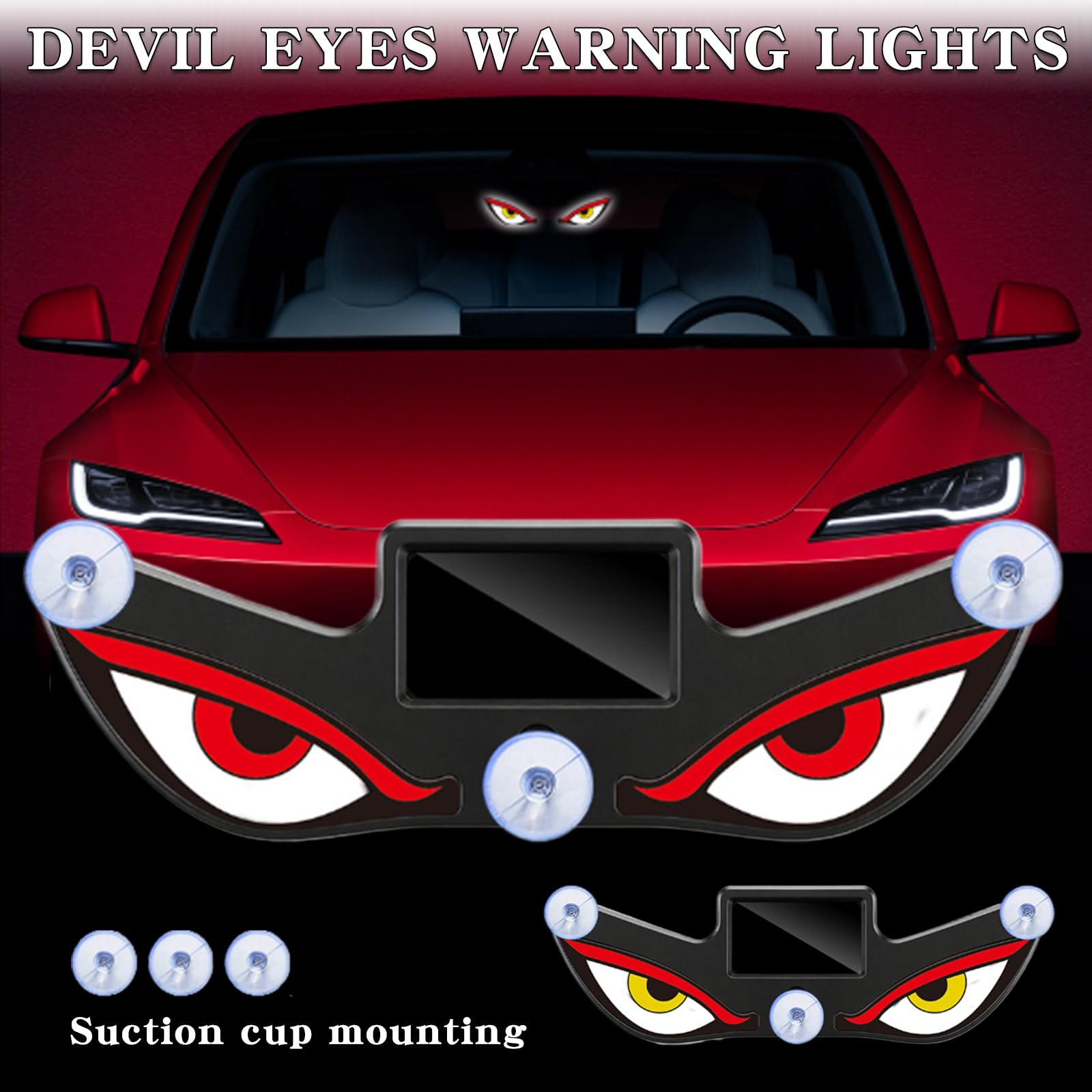 Solar Demon Eye LED Car Window Light, Solar USB Dual-Power Devil Eyes Warning Lights, Suction Cup Dynamic LED Car Eyes, Vibration Induction Ambient Lighting, for Car, Trucks Window