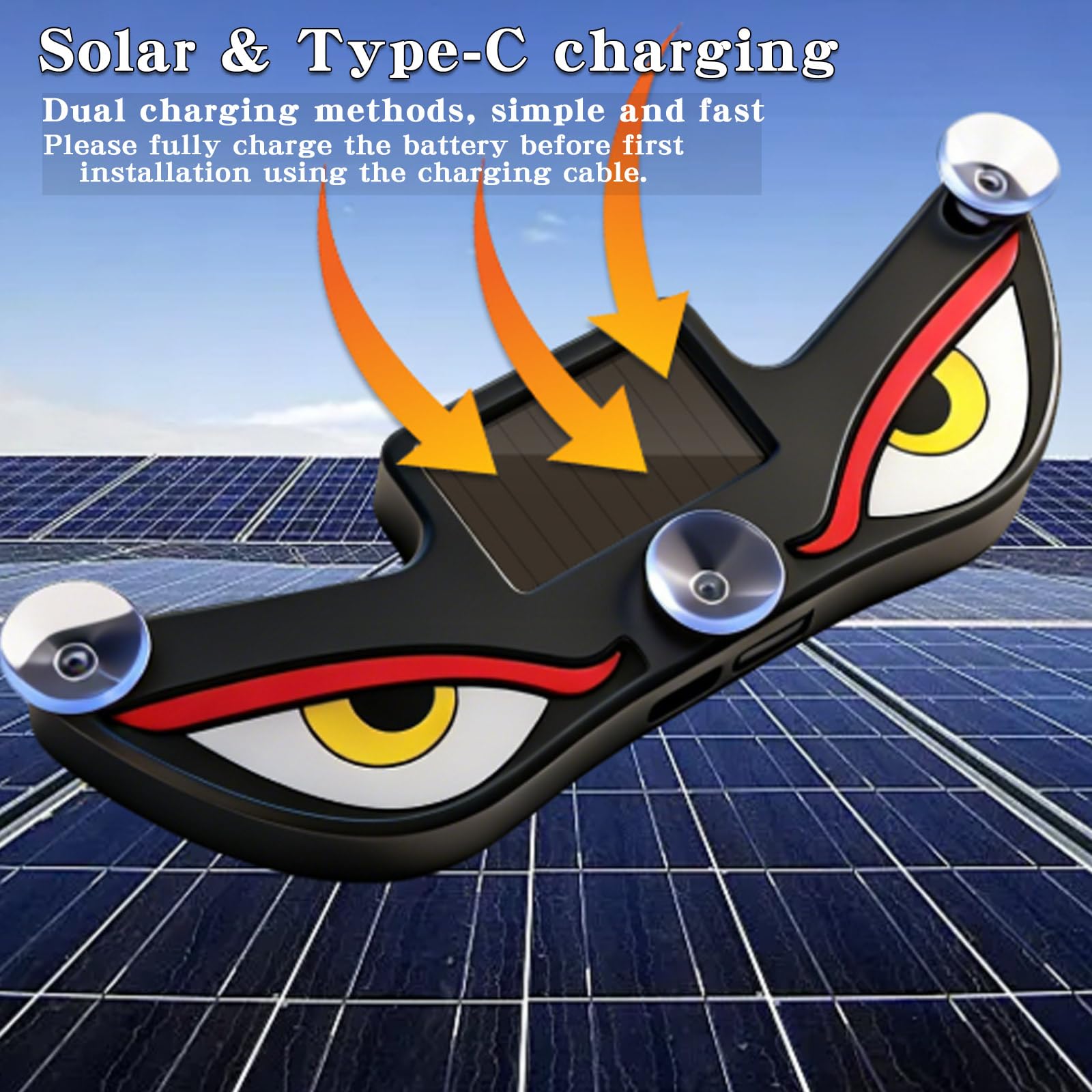Solar Demon Eye LED Car Window Light, Solar USB Dual-Power Devil Eyes Warning Lights, Suction Cup Dynamic LED Car Eyes, Vibration Induction Ambient Lighting, for Car, Trucks Window