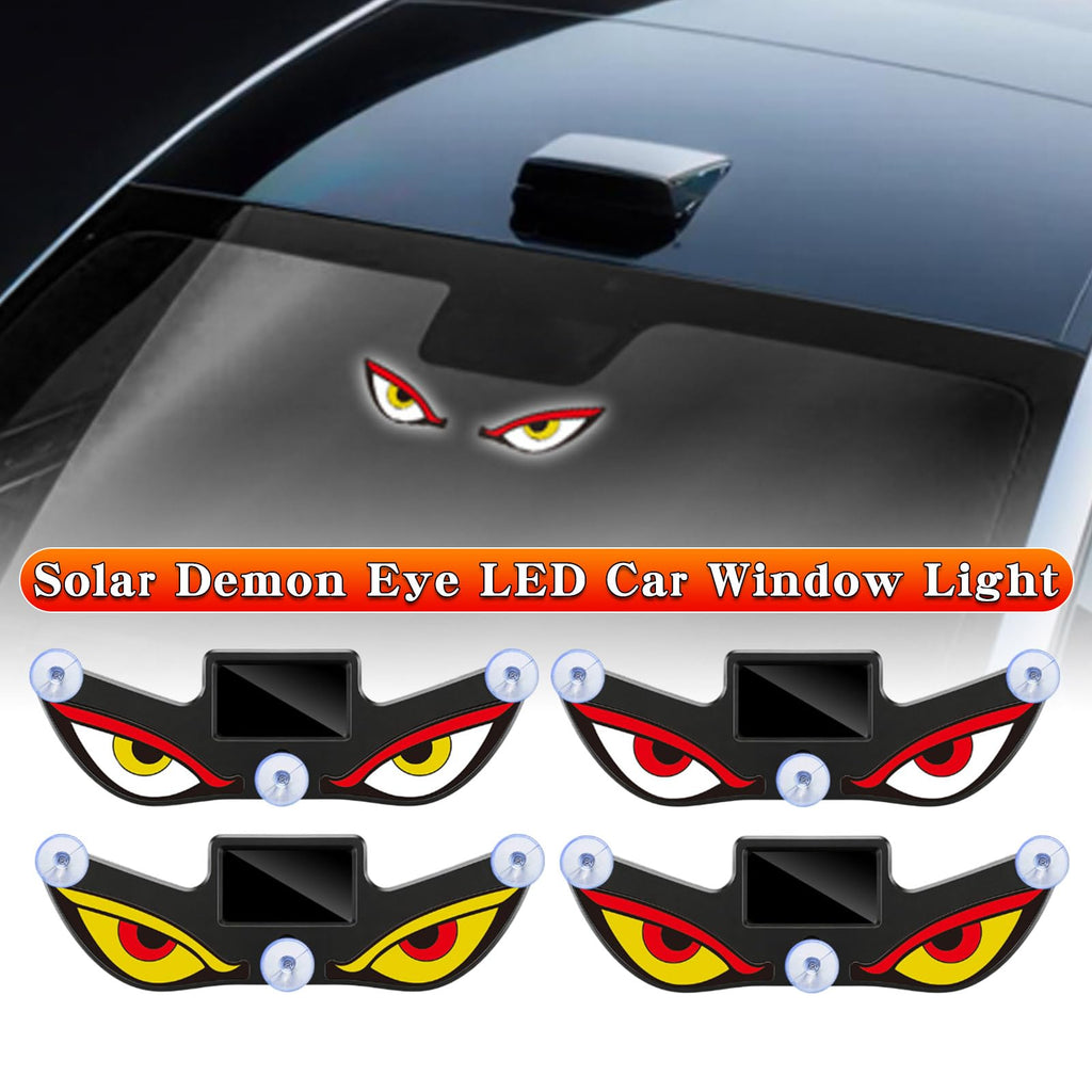 Solar Demon Eye LED Car Window Light, Solar USB Dual-Power Devil Eyes Warning Lights, Suction Cup Dynamic LED Car Eyes, Vibration Induction Ambient Lighting, for Car, Trucks Window