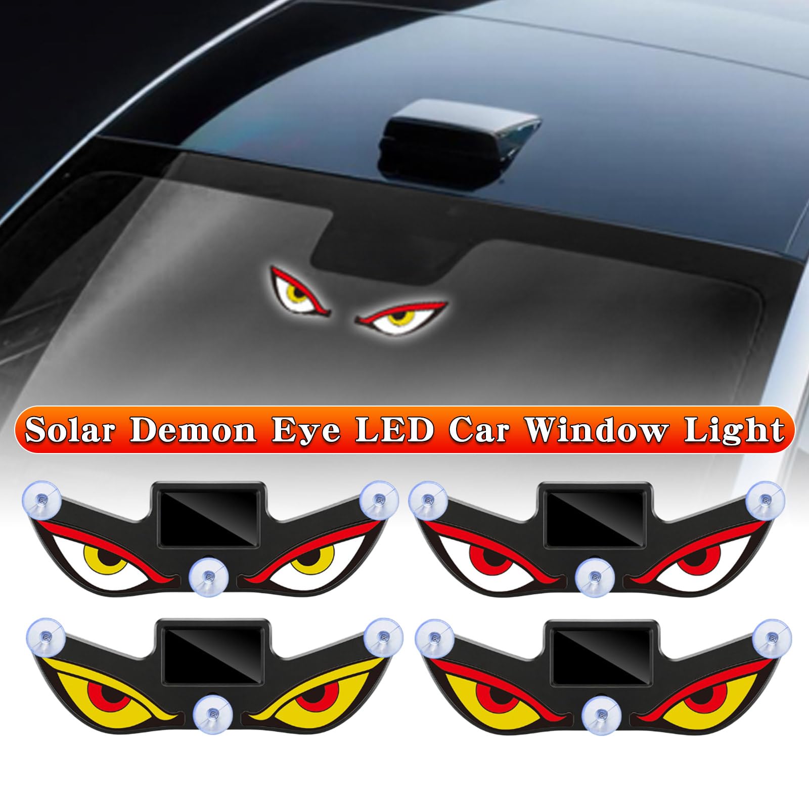 Solar Demon Eye LED Car Window Light, Solar USB Dual-Power Devil Eyes Warning Lights, Suction Cup Dynamic LED Car Eyes, Vibration Induction Ambient Lighting, for Car, Trucks Window