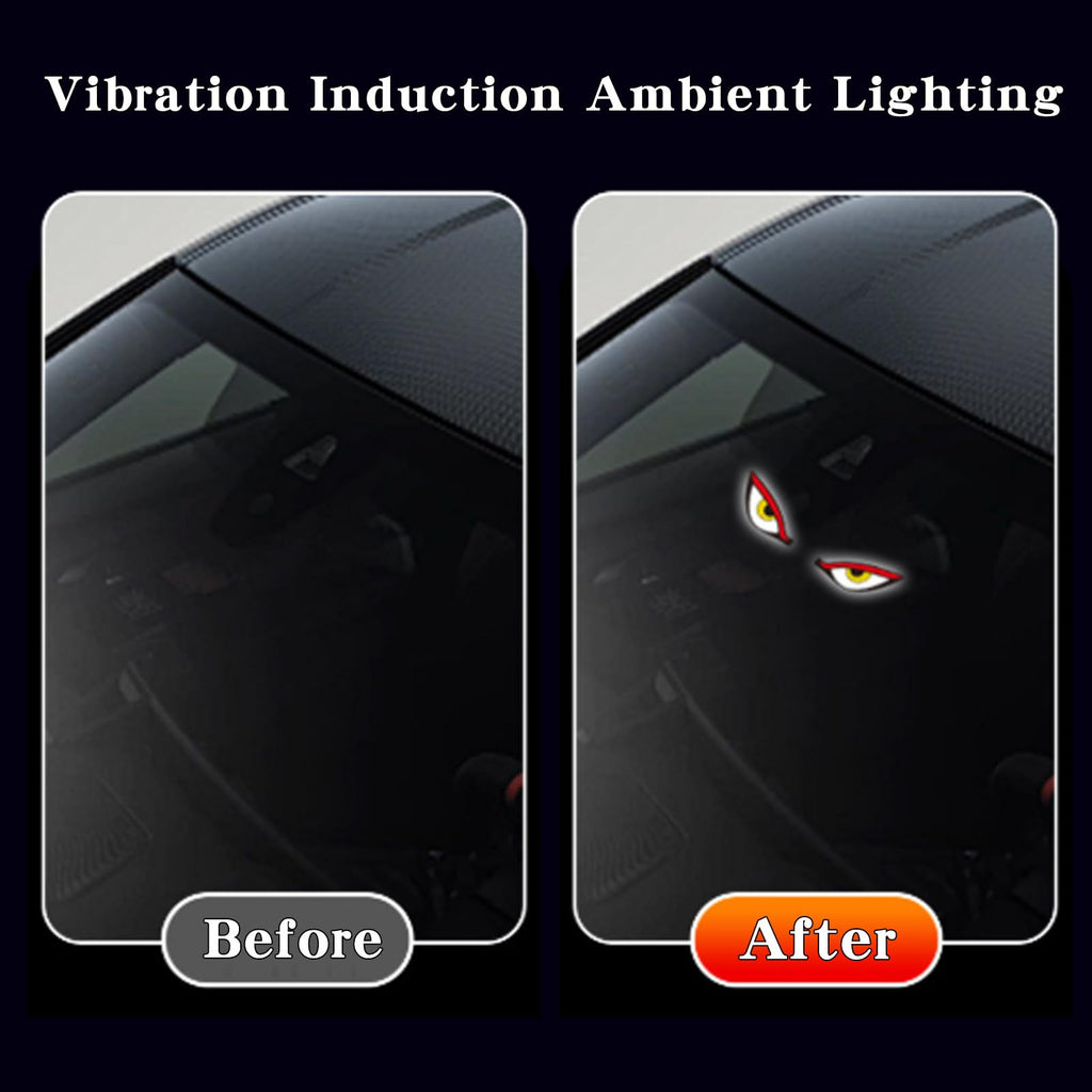 Solar Demon Eye LED Car Window Light, Solar USB Dual-Power Devil Eyes Warning Lights, Suction Cup Dynamic LED Car Eyes, Vibration Induction Ambient Lighting, for Car, Trucks Window