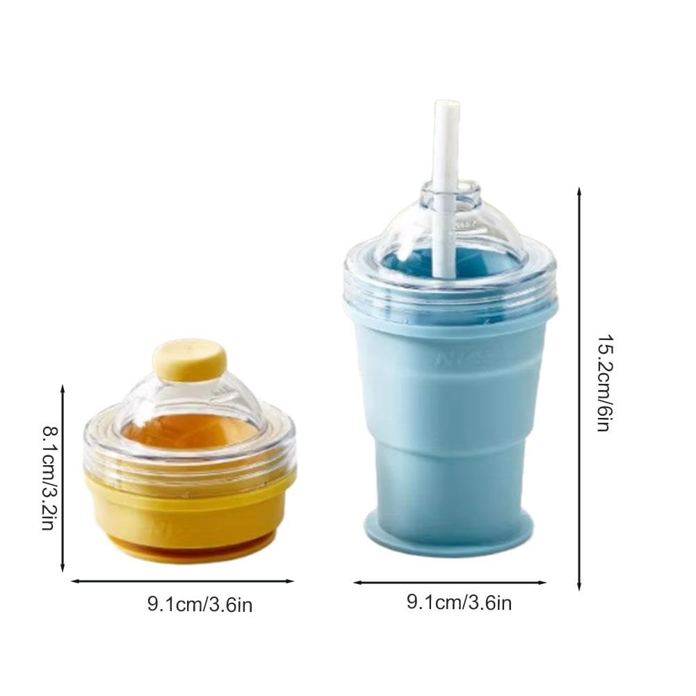Foldable Ice Ball Cup with Straw, 2-in-1 Silicone Mold & Collapsible Travel Tumbler, Large 6cm Sphere Maker, Portable Drink Cup, 325ml (YELLOW)