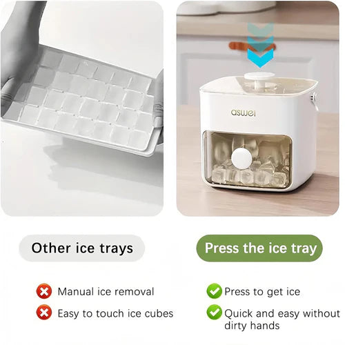 48 Cube Ice Maker with Easy Press Lid, Upgraded Press-Type Ice Cube Tray with Storage Bin & Lid,